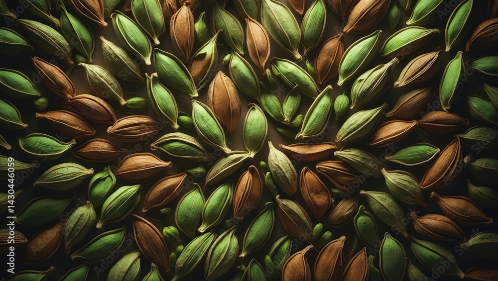 Obraz premium Close-up of green cardamom seeds on a white background
