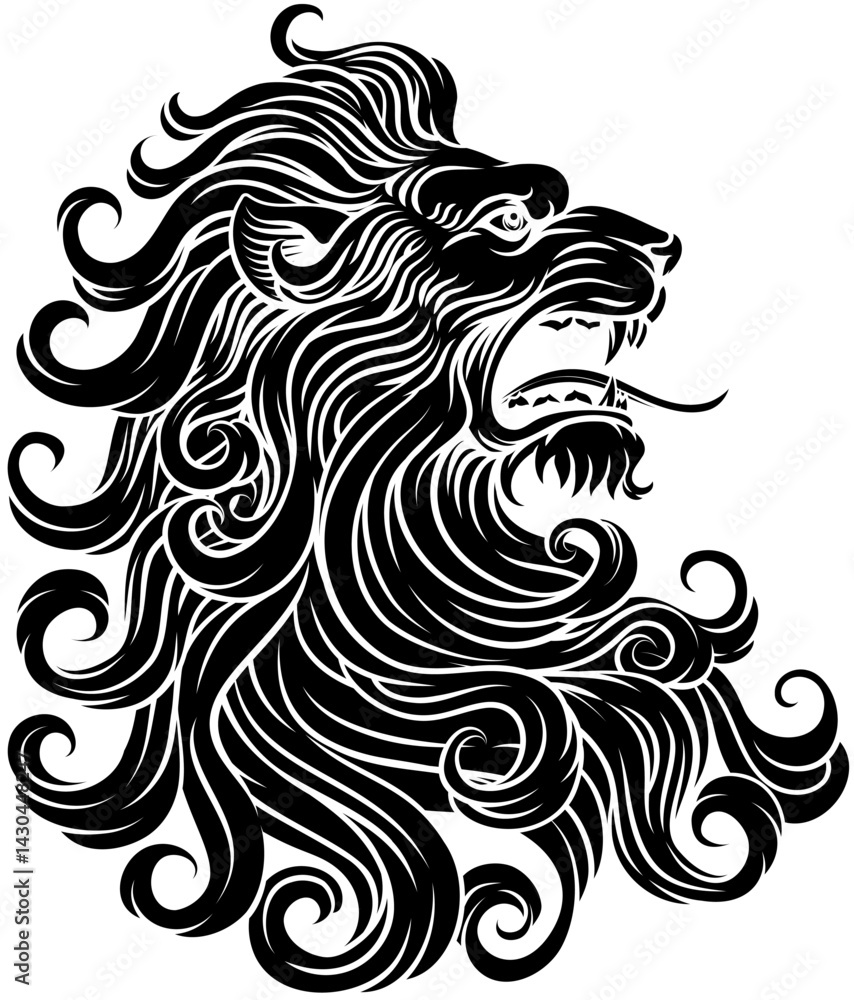 Fototapeta premium Lion head, an original illustration in a retro woodcut etching vintage style