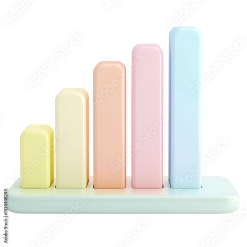  3d render icon pastel growth bar chart