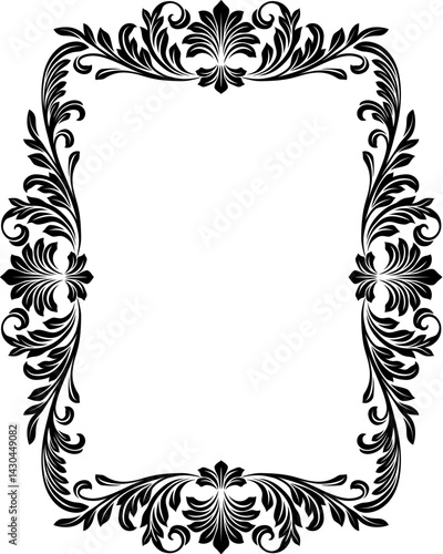 A filigree heraldic crest motif floral pattern border frame. Original design in a vintage style.