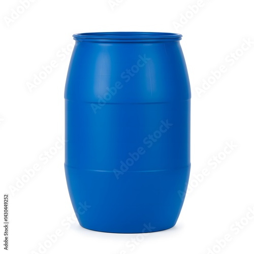 Blue plastic drum on white