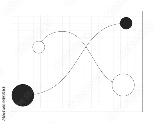 Bubble chart with crossing paths 2D line object. Strategic data flows intersecting. Business analytics. Data visualization isolated clipart vector ink outline item. Monochrome spot illustration