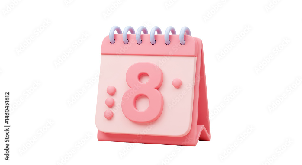 Isolated 3D Pink Calendar with Number Eight Isolated 3D Pink Calendar with Number Eight