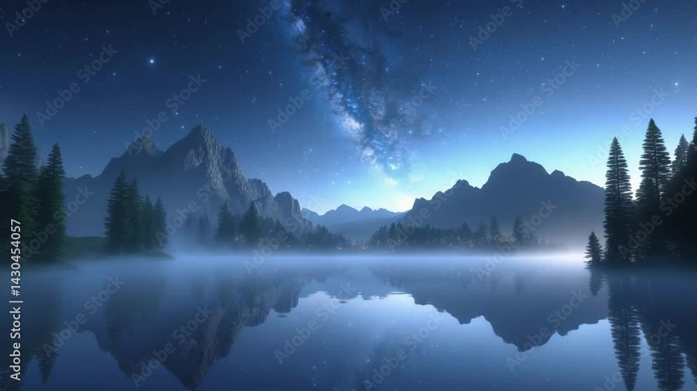 Tranquil Mountain Waters Reflecting the Stars at Night Tranquil Mountain Waters Reflecting the Stars at Night