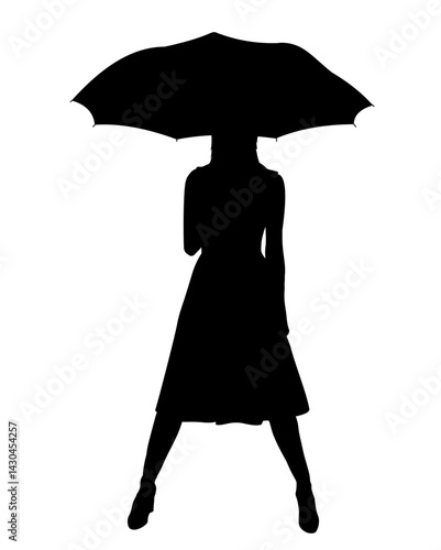 Silhouette of an attractive woman with an umbrella - vector illustration