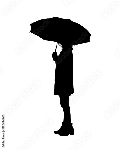Silhouette of an attractive woman with an umbrella - vector illustration