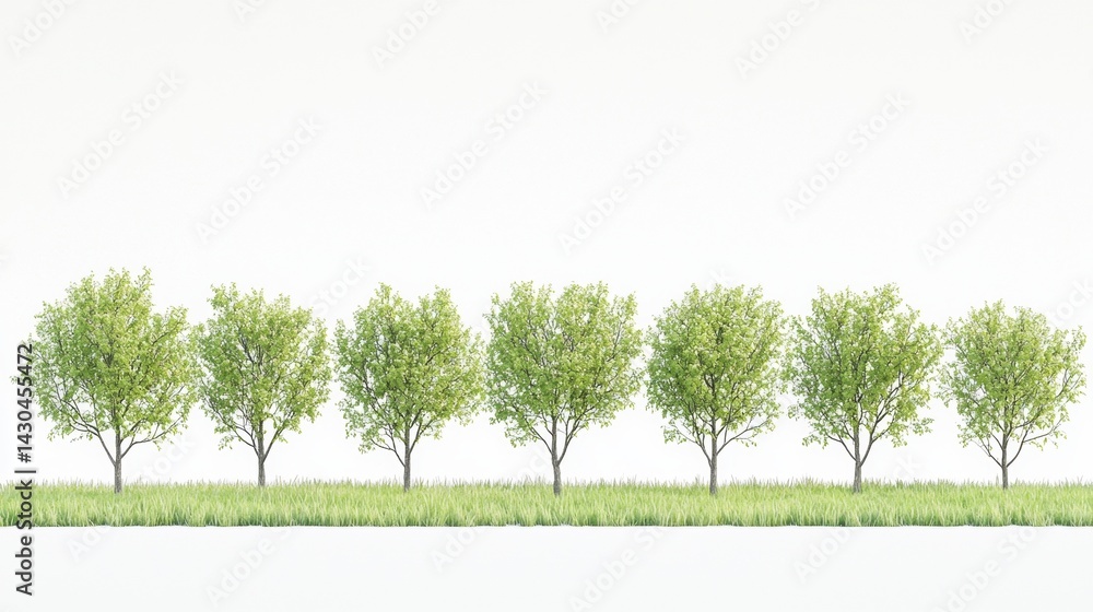 Obraz premium Lush green trees lined up in a serene landscape during the day with clear skies above