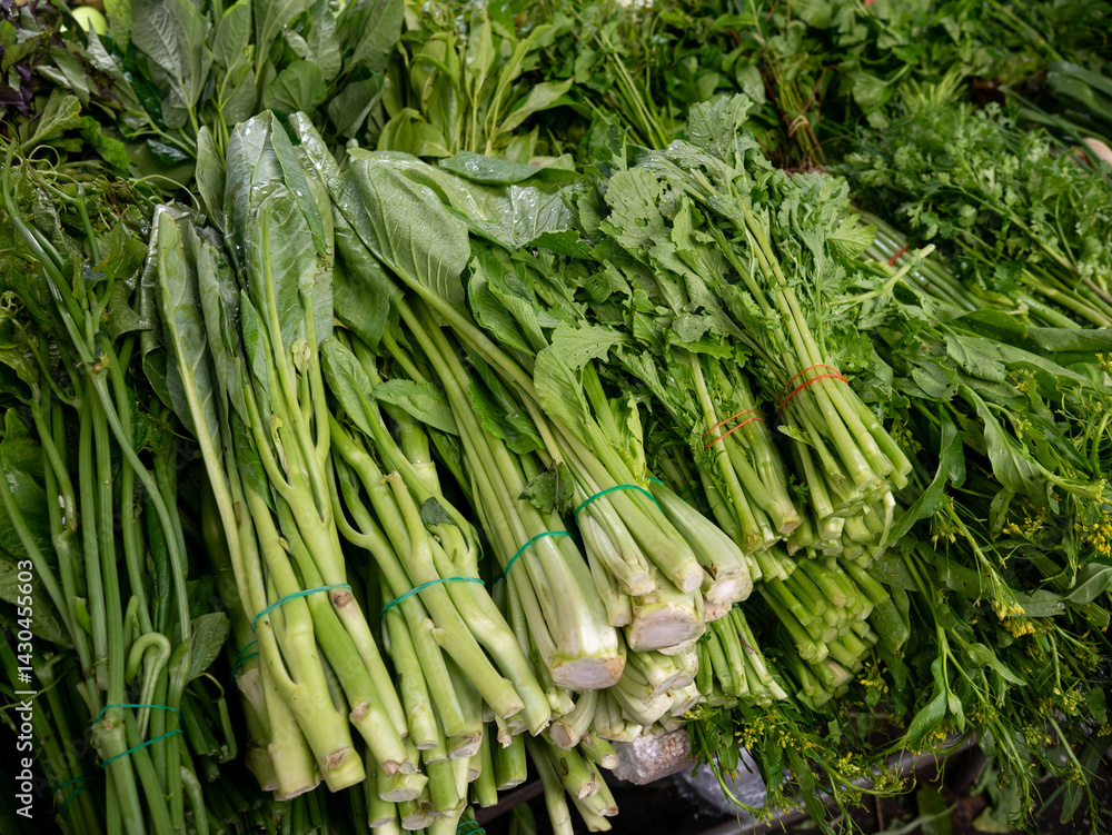 Fototapeta premium Stall of organic vegetables in Thai local market.