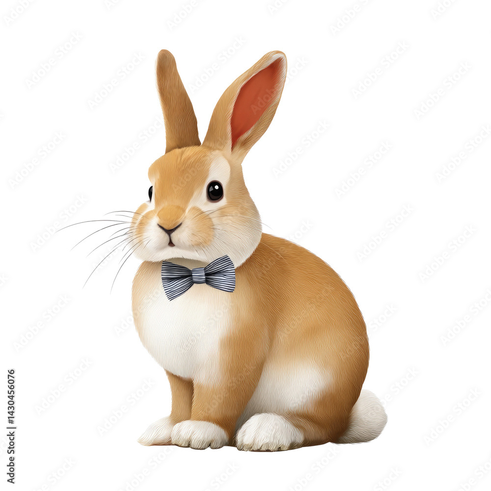 Fototapeta premium Adorable brown rabbit wearing a bow tie sitting gracefully, showcasing charm and elegance in a whimsical animal portrait concept