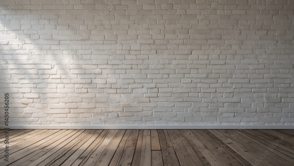 Fototapeta premium Vintage white brick wall with wooden floor backdrop