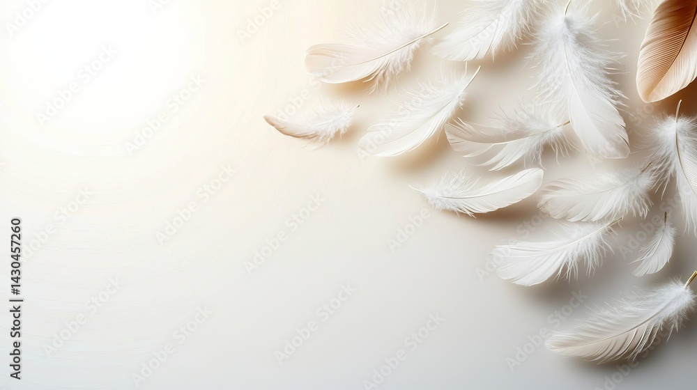 Soft White Feathers on Light Background for Tranquil Aesthetic Soft White Feathers on Light Background for Tranquil Aesthetic