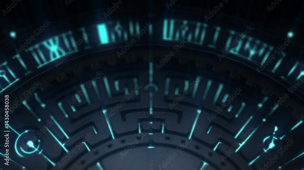 Ancient Calendar Ring Energized by Blue Glowing Energy