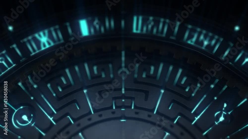 Ancient Calendar Ring Energized by Blue Glowing Energy