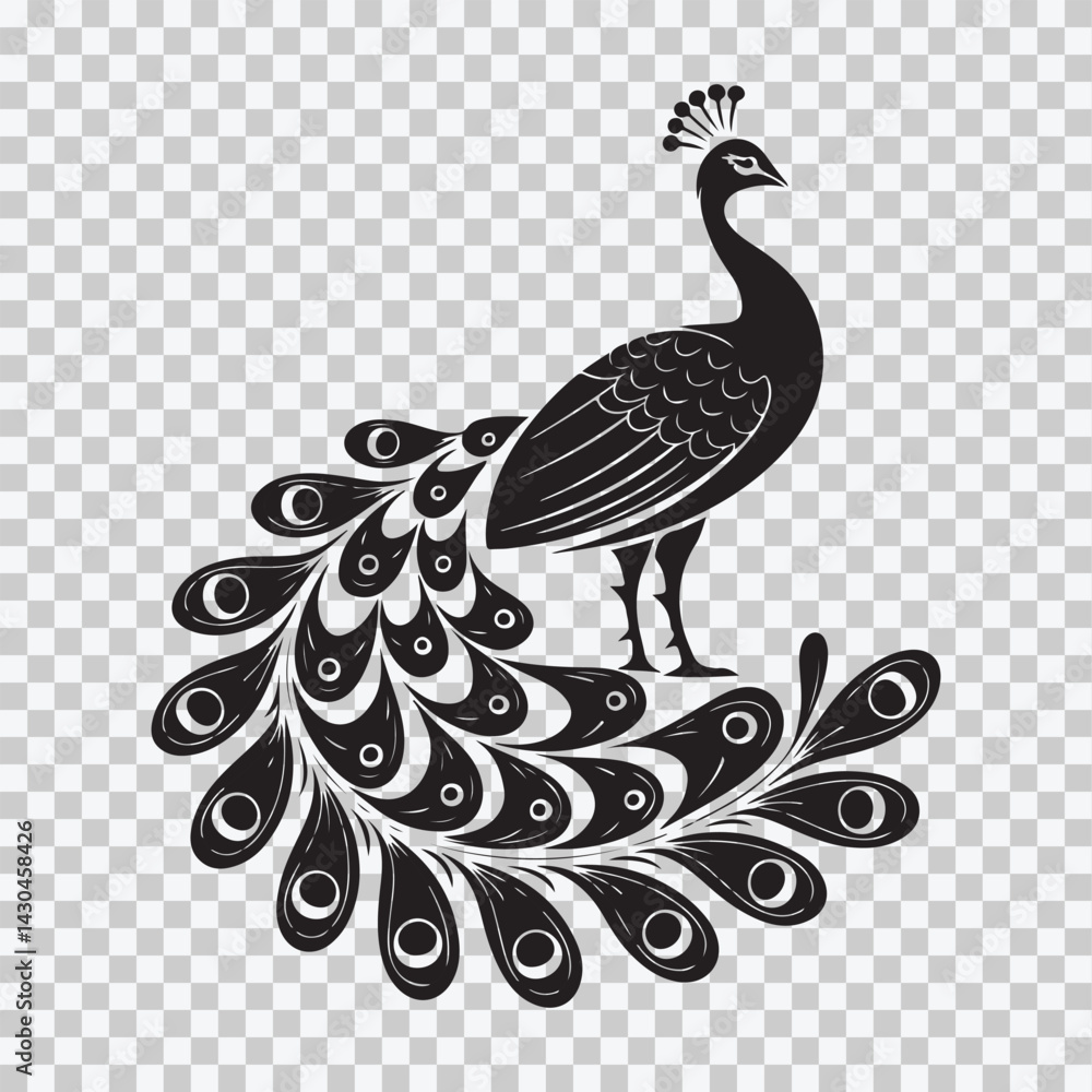 Fototapeta premium Stylized Black Peacock Icon – Tribal and Modern Art