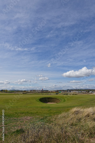 The 18th Green and Bunker on the Buddon Course at Carnoustie Links named Rhine, opened in 1981 with the holes named after military campaigns.