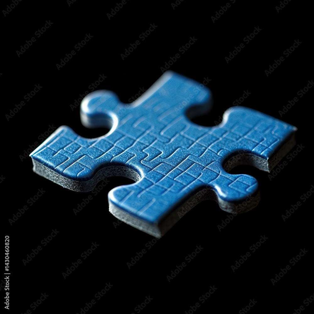 Fototapeta premium Close-up of a blue puzzle piece on a black background, showcasing intricate details.