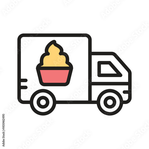 Catch a sight of this modern line icon of dessert delivery truck