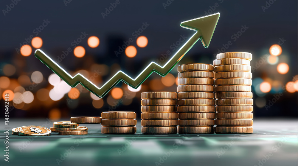 coins growth investment finance chart business economy success profit wealth currency savings market analysis strategy increase banking stock future planning assets financial performance trend