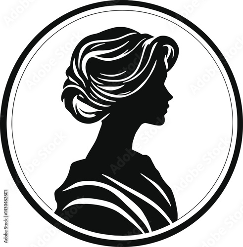 Abstract Vector Logo Icon Illustration of a Stylish Silhouette Profile within a Circular Frame.