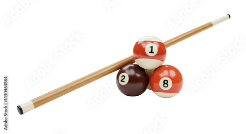 Tableau sur toile Isolated Billiard Balls and Cue Stick Arrangement