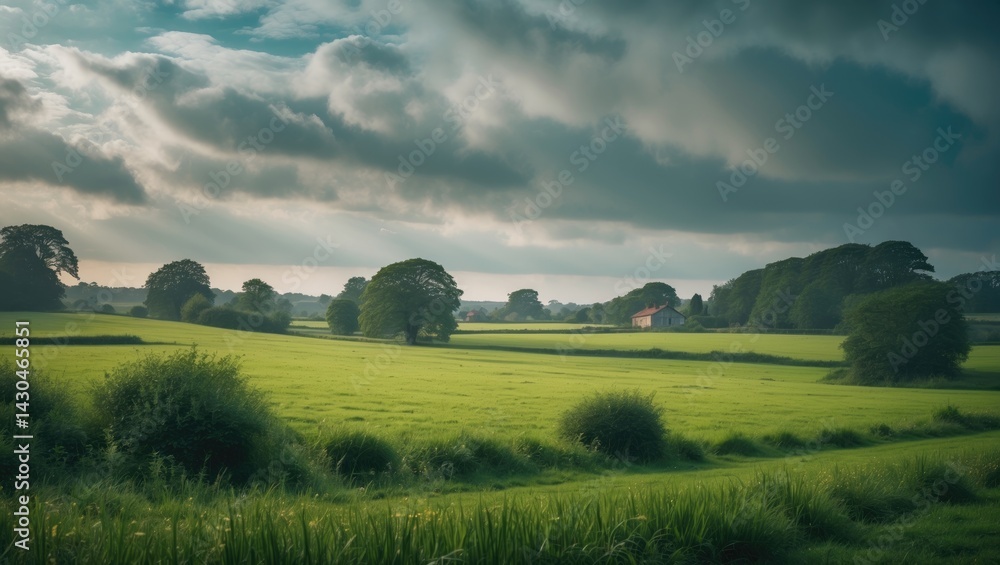 Obraz premium Isolated rural landscape in North Norfolk under a cloudy sky