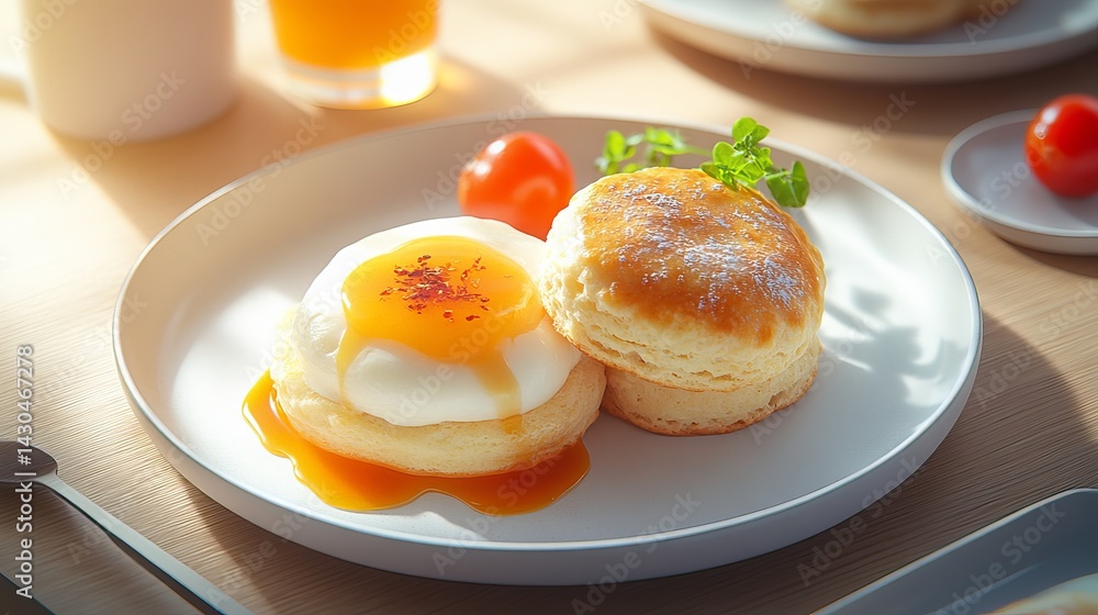 Delicious golden scones with creamy topping and orange sauce sweet breakfast treat yum food meal Delicious golden scones with creamy topping and orange sauce sweet breakfast treat yum food meal