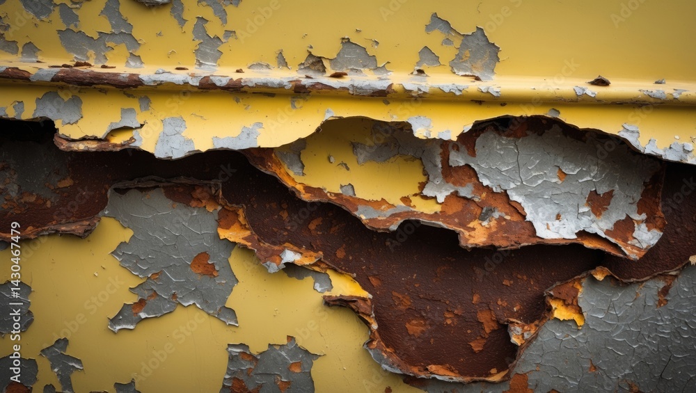 Faded and worn chipped paint on textured metal surface