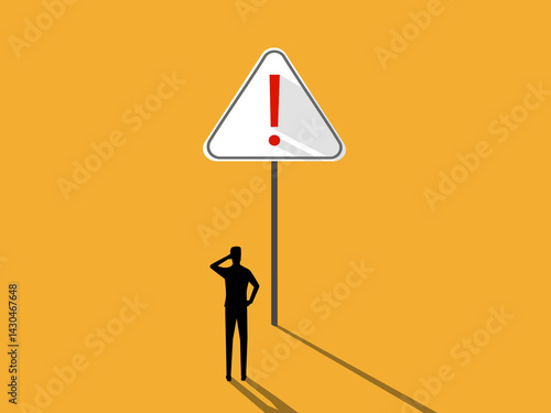 Root cause analysis or troubleshooting, Businessman finds warning exclamation mark sign