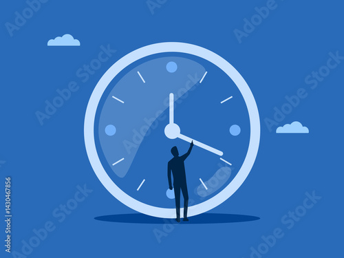 Manage or control time, a businessman tries to set the clock