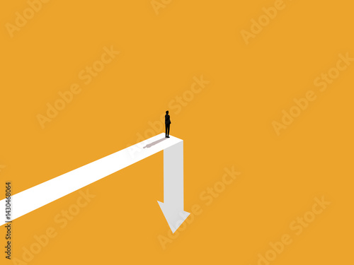 Businessman standing looking for opportunity on crisis arrow