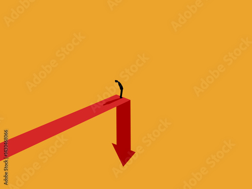 Businessman standing looking for survival on crisis arrow