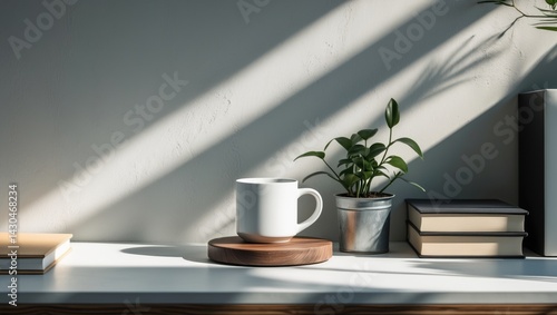Work area featuring supplies and blank space on wooden tabletop