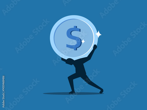Currency, Exchange Rate, Businessman Trying to Carry Big Coins