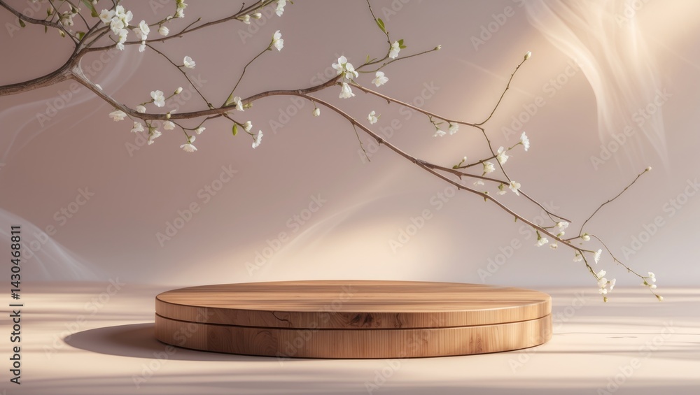 Abstract background with a wooden stand podium for cosmetic and product displays