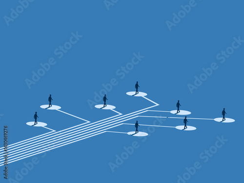 Networks, Recruiting. Many Businessmen Standing on a Logical Tree