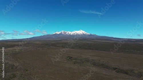 Drone Aerial View of Mount Ruapehu and Volcanic Plateau in New Zealand