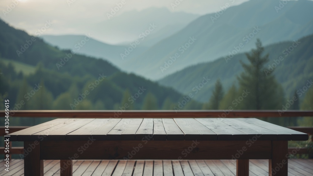Wooden terrace with mountain view
