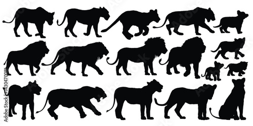 Canvas Print The set silhouettes of African lions.