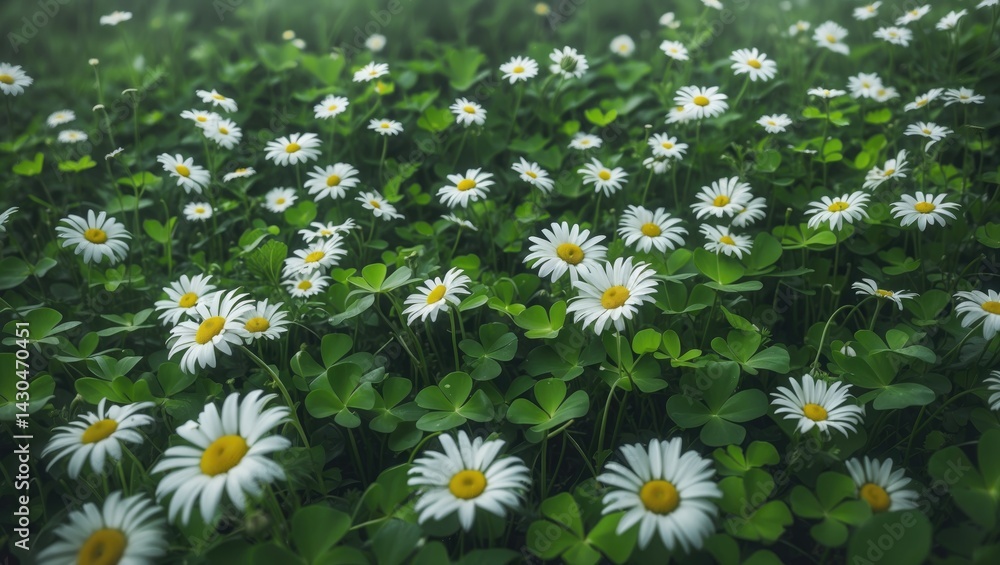 Daisies written on lush green clover