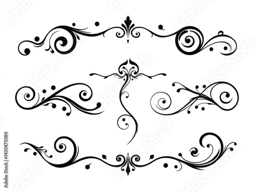 Decorative Swirl and Spiral Vector Elements – Stylish Ornaments for Logos, Tattoos, and Invitations silhouette on white background