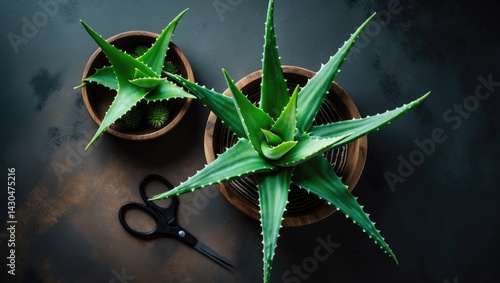 Obraz na płótnie Dark Background Featuring Aloe and Green Plants w salonie