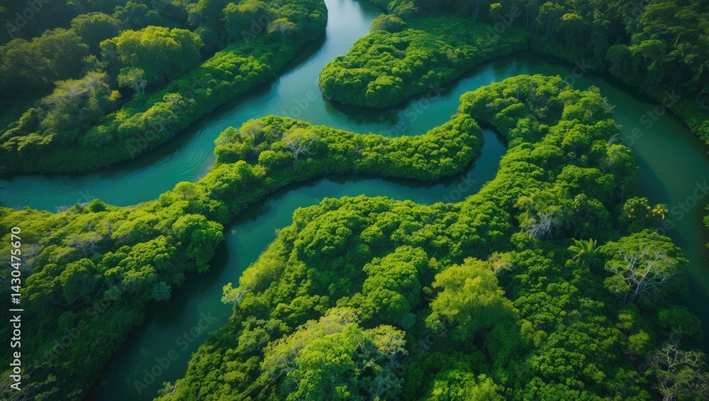 Fototapeta premium Bird's-eye view of the lush Amazon rainforest and green forest from above