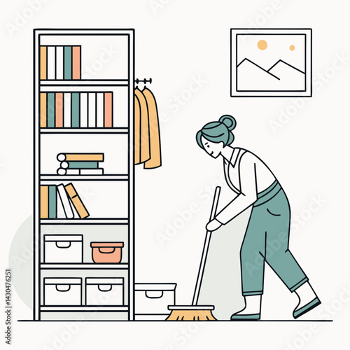 Person Organizing Home Space for decluttering blogs, home management apps, minimalist lifestyle content and spring cleaning campaigns