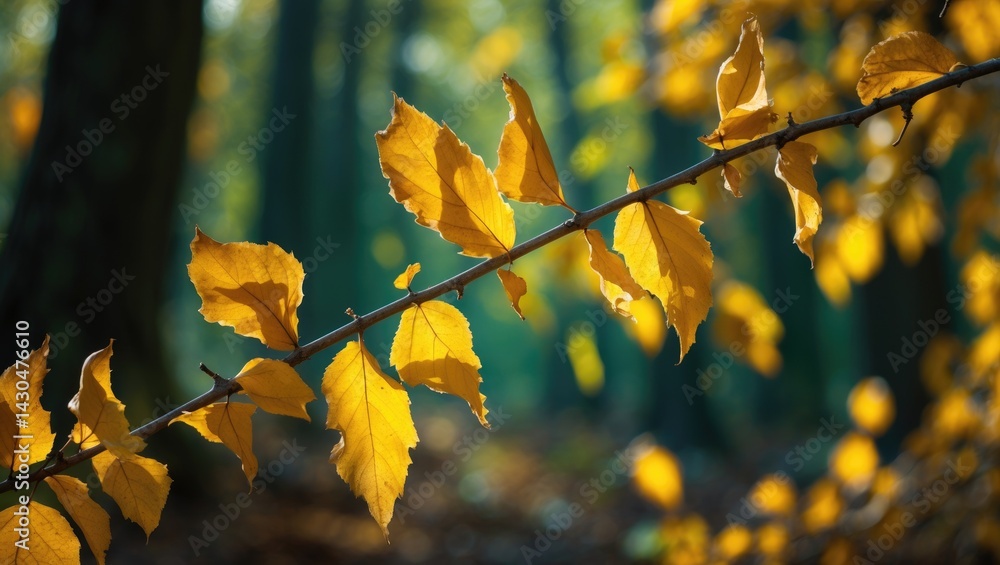 Fototapeta premium Yellowing and drying leaves on branches within the forest