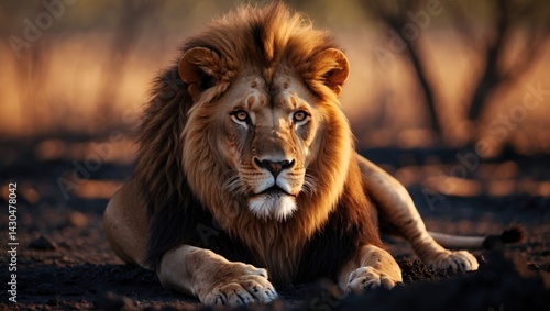 African lion, male in scorched savannah