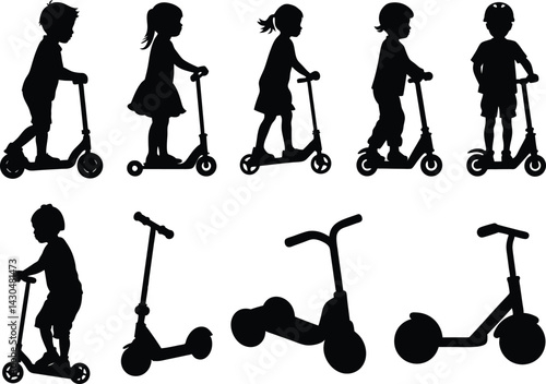 children scooter vector silhouette.