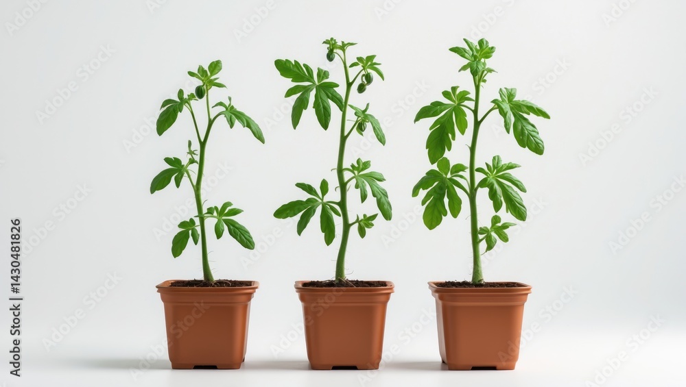 Obraz premium Young tomato seedlings in a white background for eco-friendly home growth during winter and spring