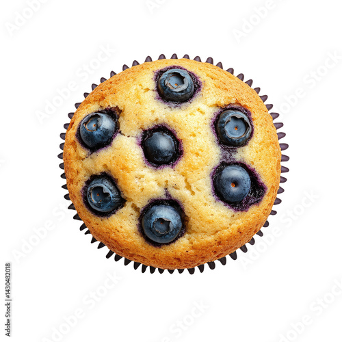 blueberry muffin top view isolated on transparent white background, clipping path