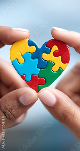 Wallpaper Mural Two hands hold a colorful puzzle heart, symbolizing love, connection, and unity. A perfect representation of inclusivity and support for mental health. Torontodigital.ca