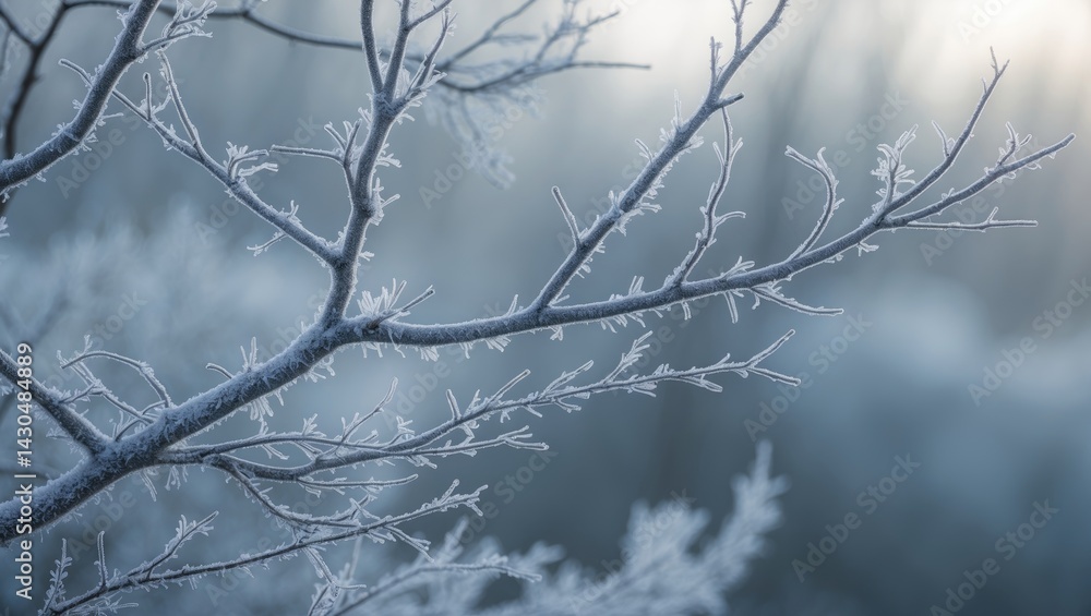 Frost-laden branches in a winter landscape during the day Frost-laden branches in a winter landscape during the day